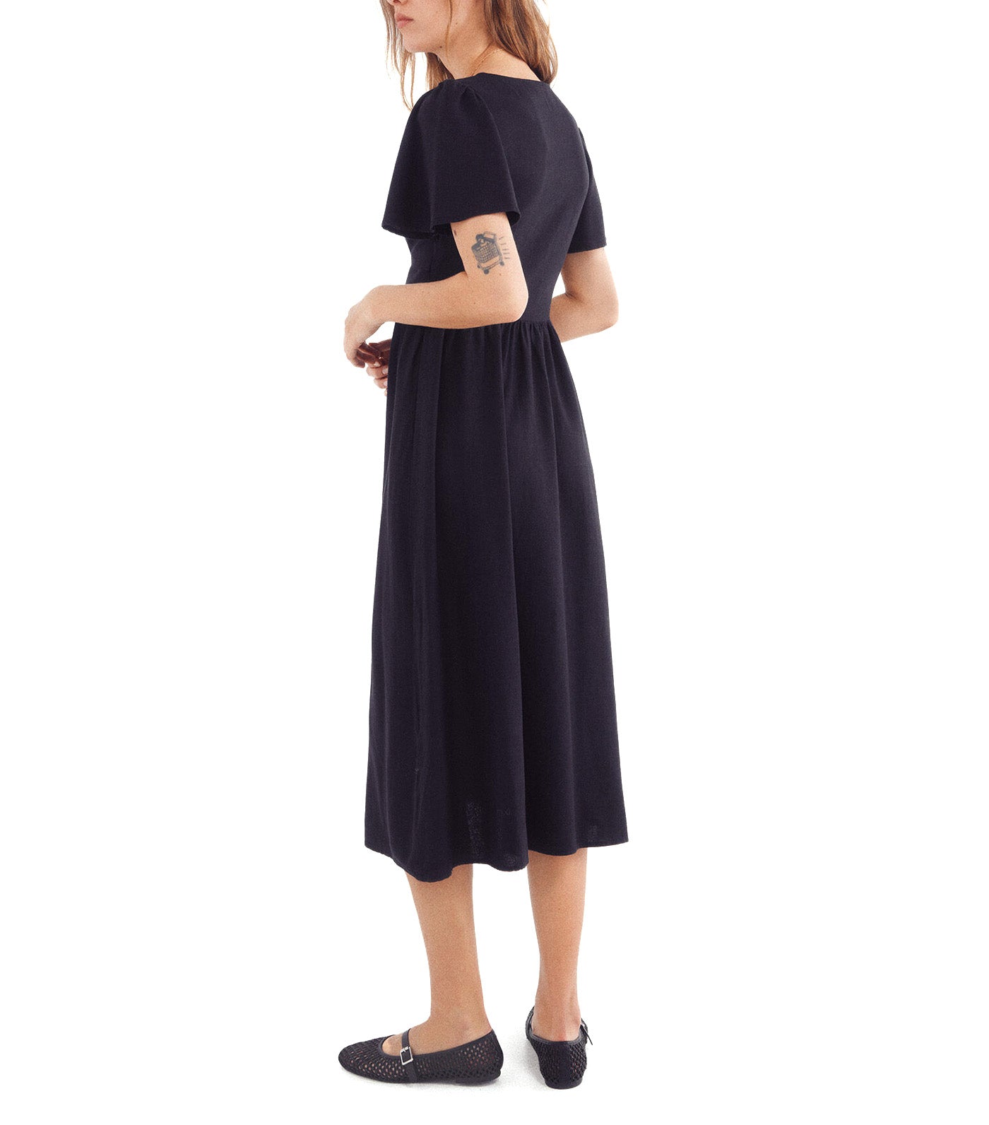 Linen Blend Long Dress Black