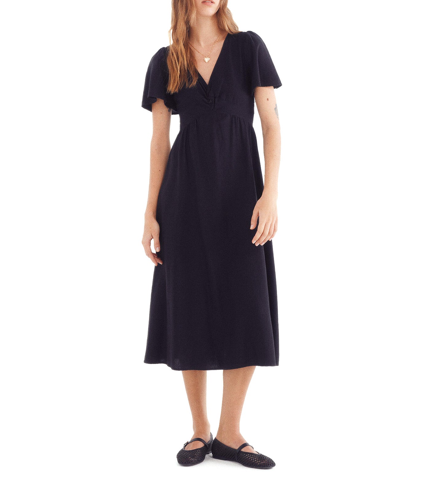 Linen Blend Long Dress Black