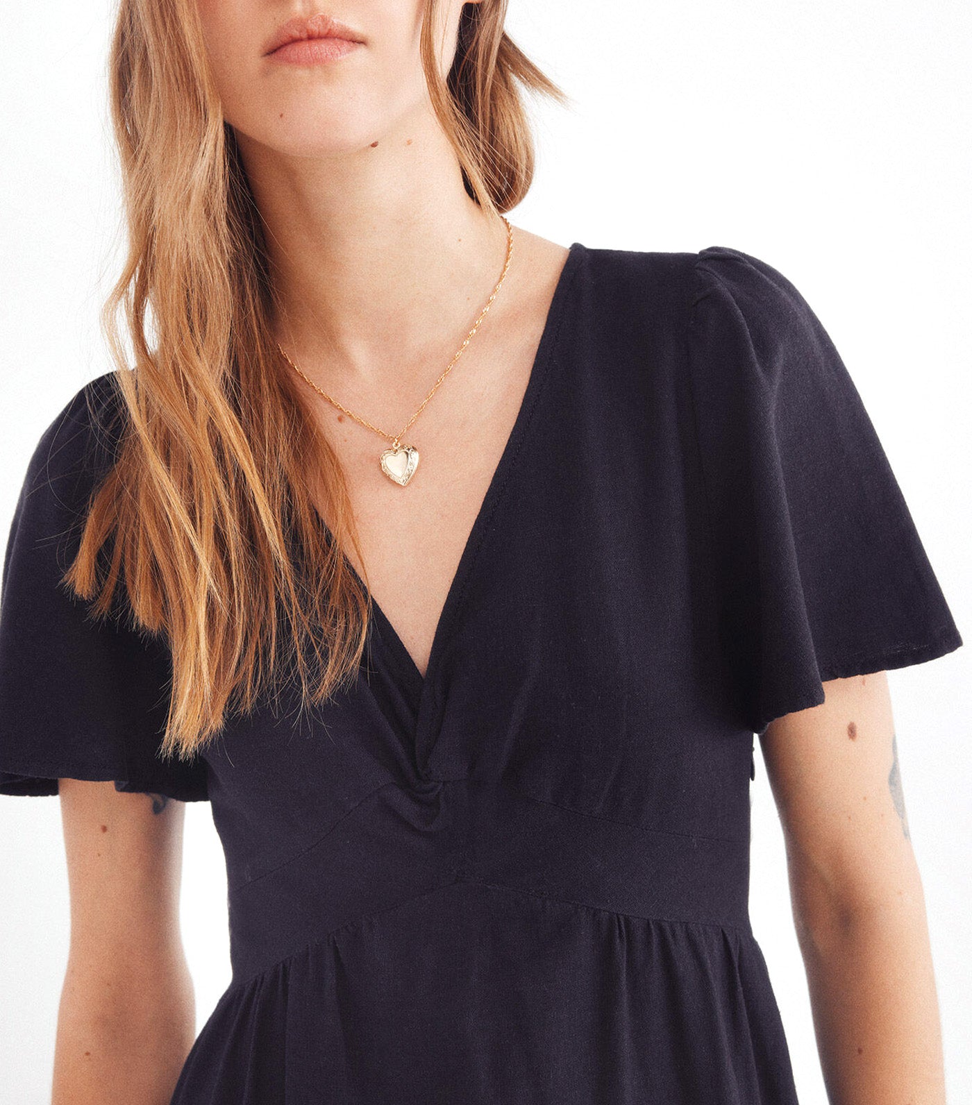 Linen Blend Long Dress Black