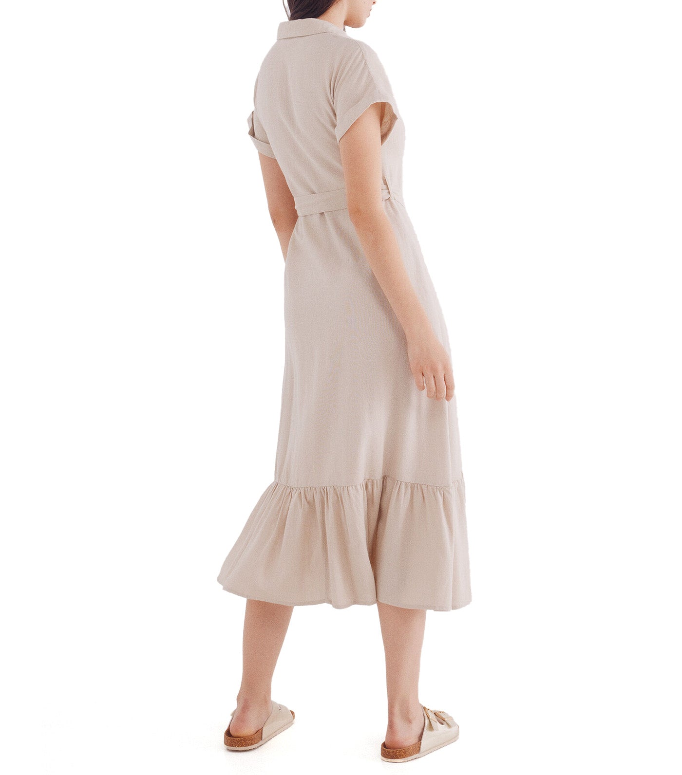 Shirt Midi Dress with Belt in Linen Blend