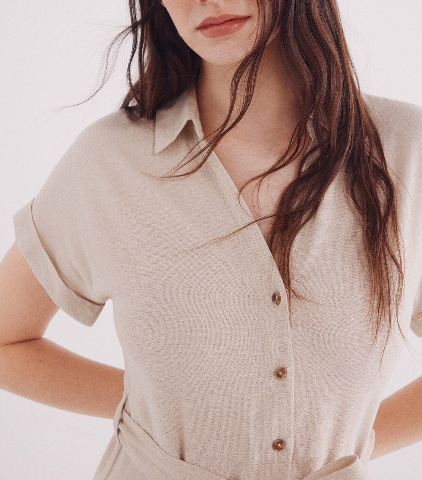 Shirt Midi Dress with Belt in Linen Blend