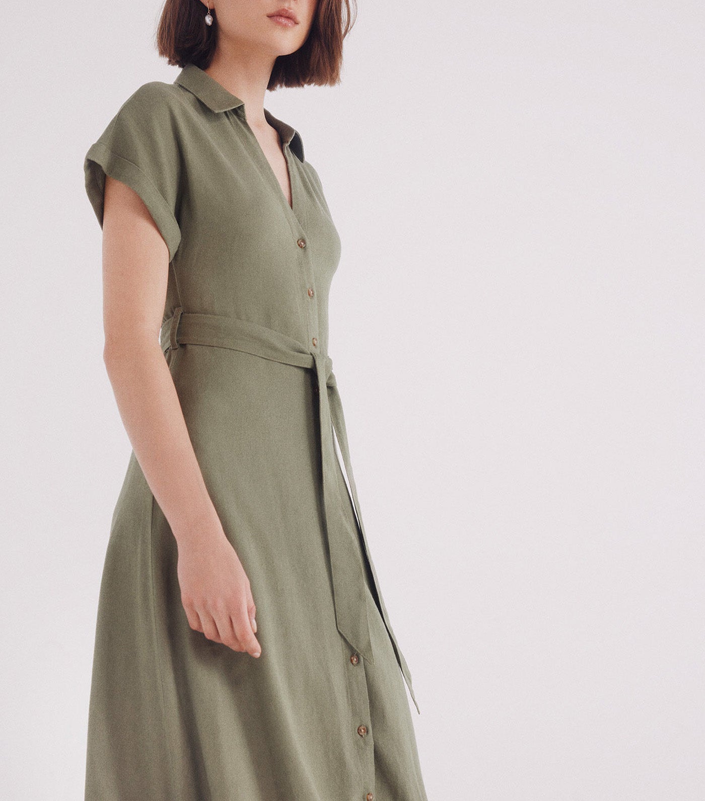 Shirt Midi Dress with Belt in Linen Blend