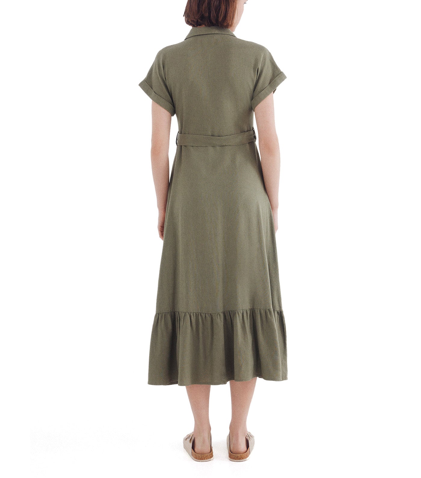 Shirt Midi Dress with Belt in Linen Blend