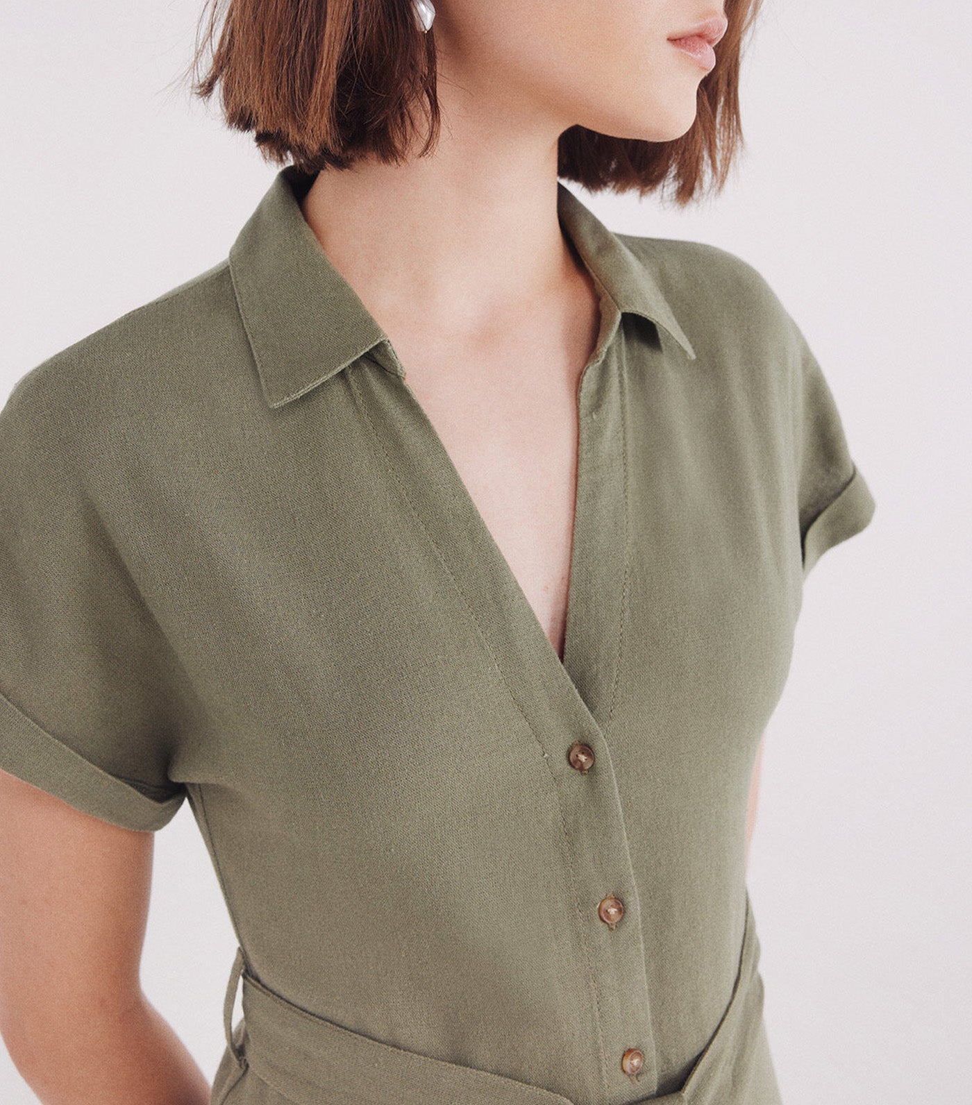 Shirt Midi Dress with Belt in Linen Blend