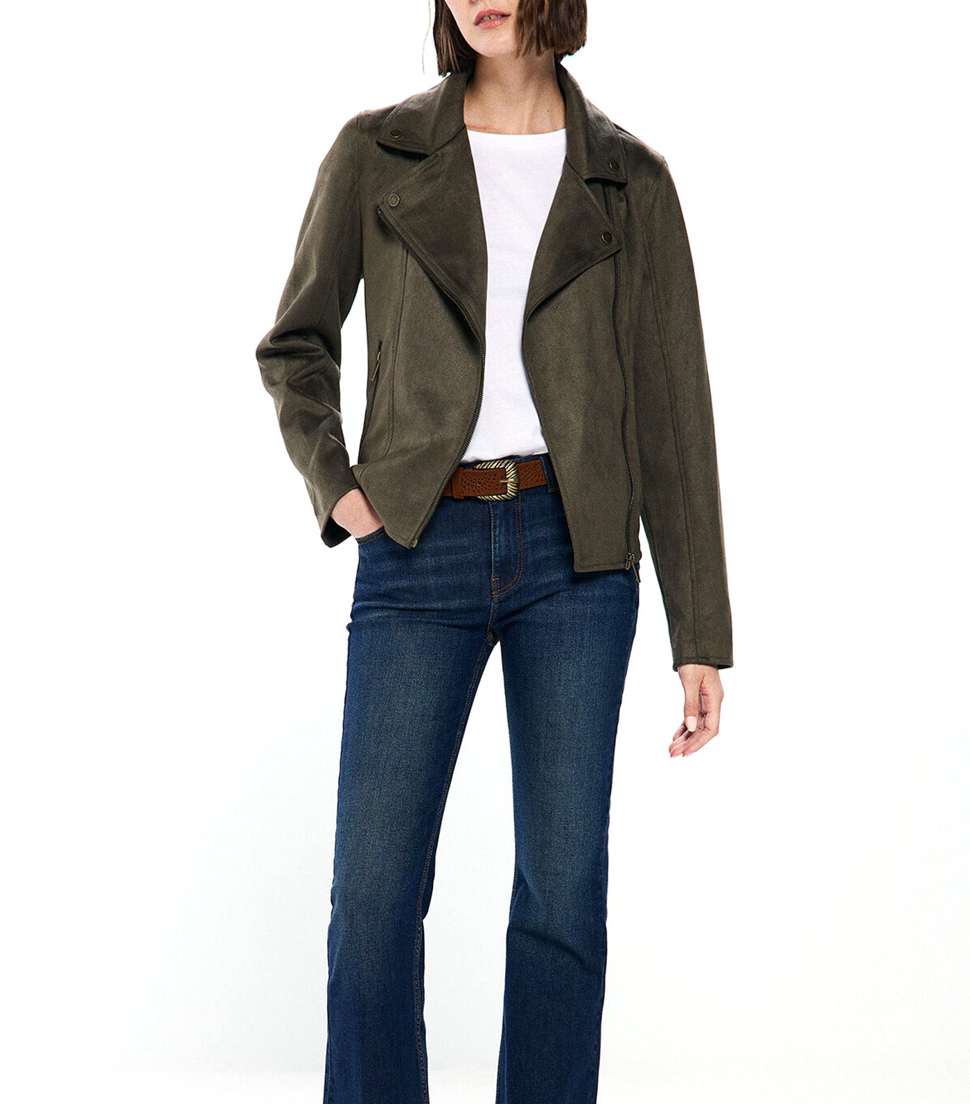 Suede Biker Jacket
Khaki