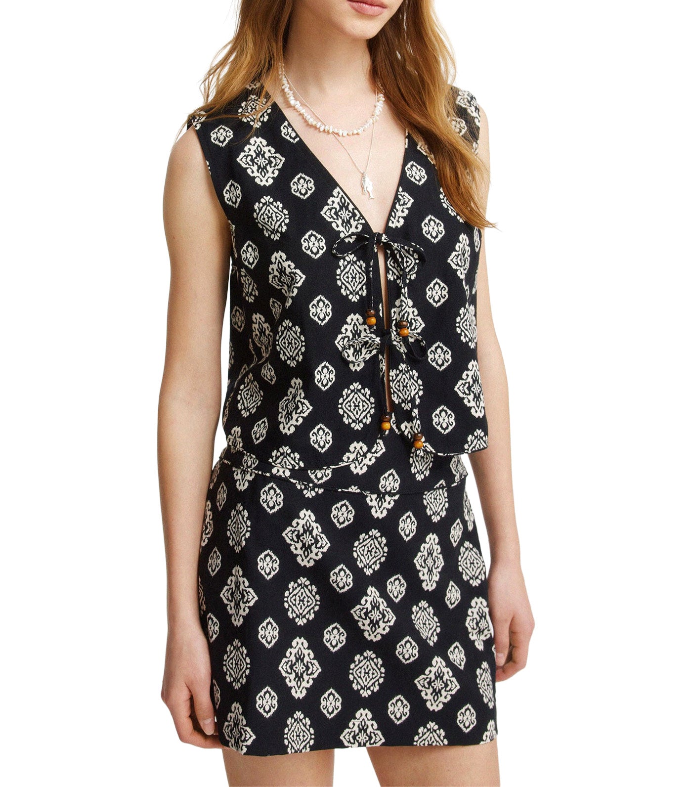 Ethnic Print Gilet Black