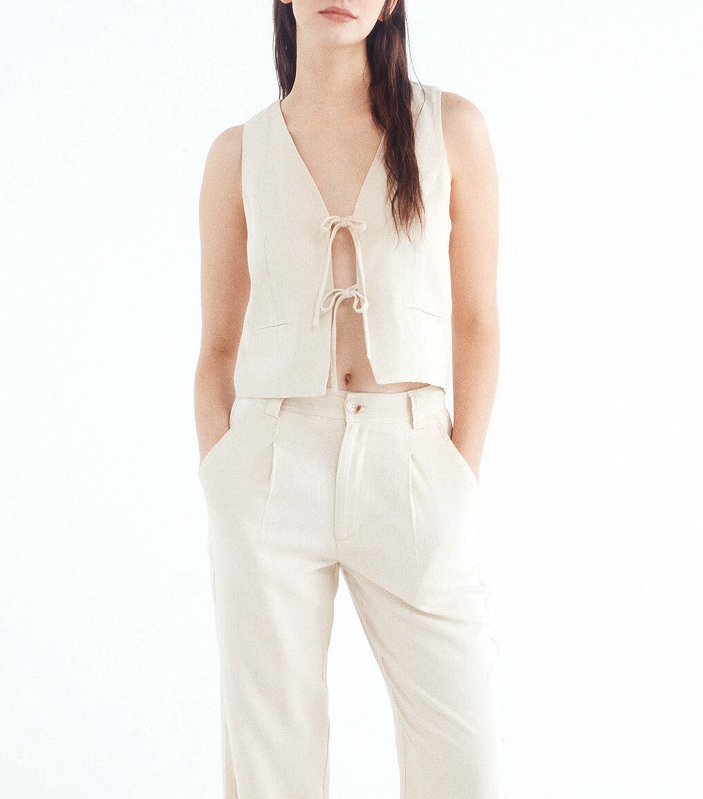 Linen Bow Vest Beige