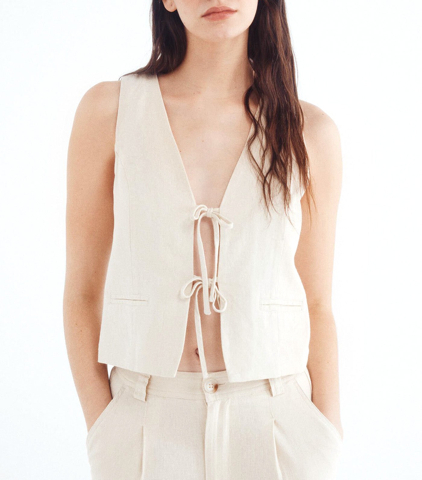 Linen Bow Vest Beige