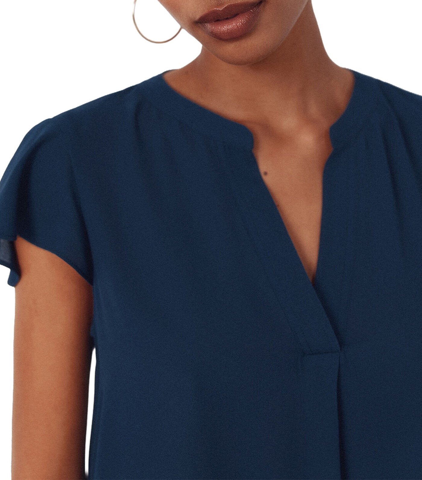 Flowy Blouse with Flared Sleeves Navy