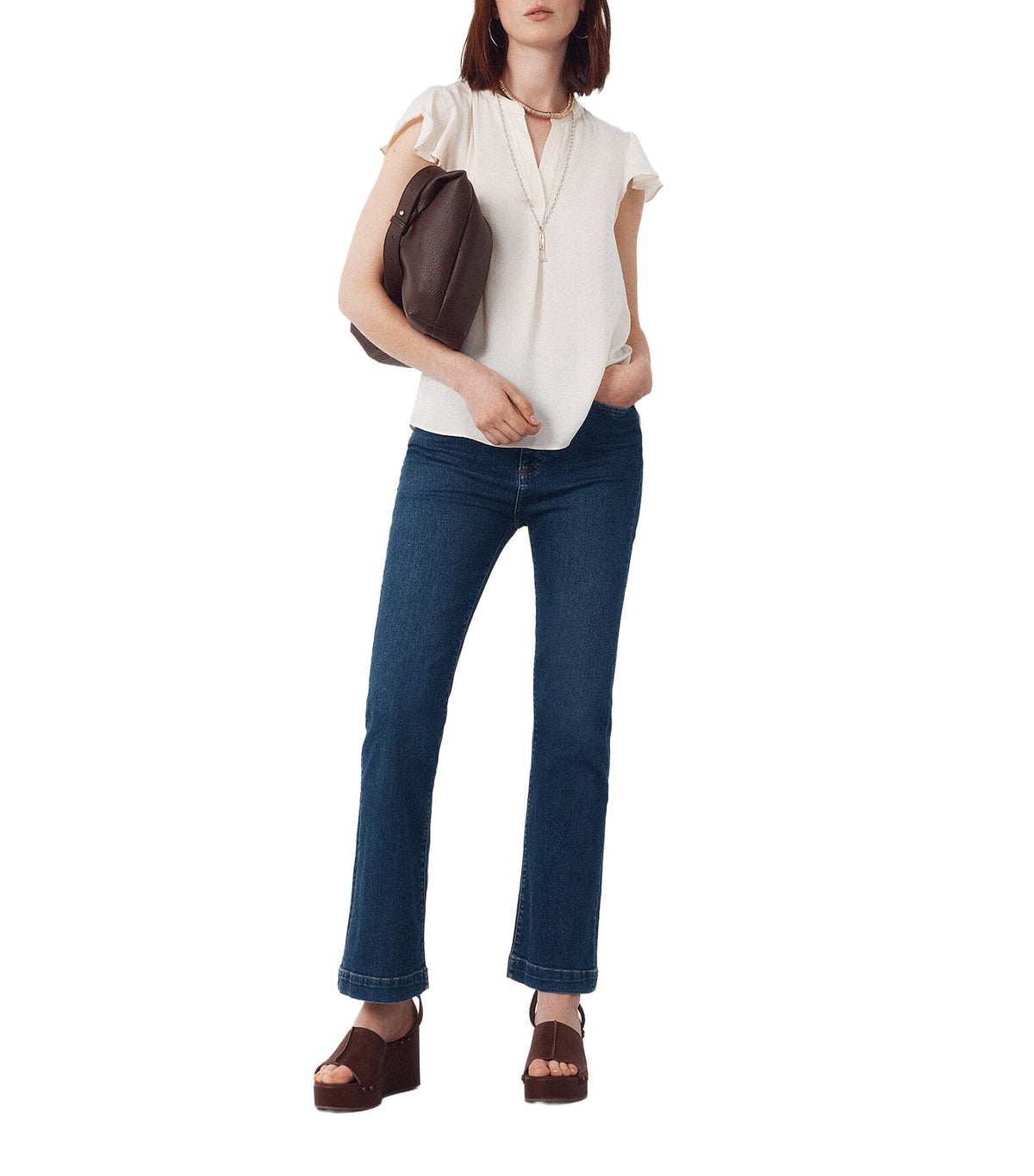 Fluid Flutter Sleeve Blouse Beige