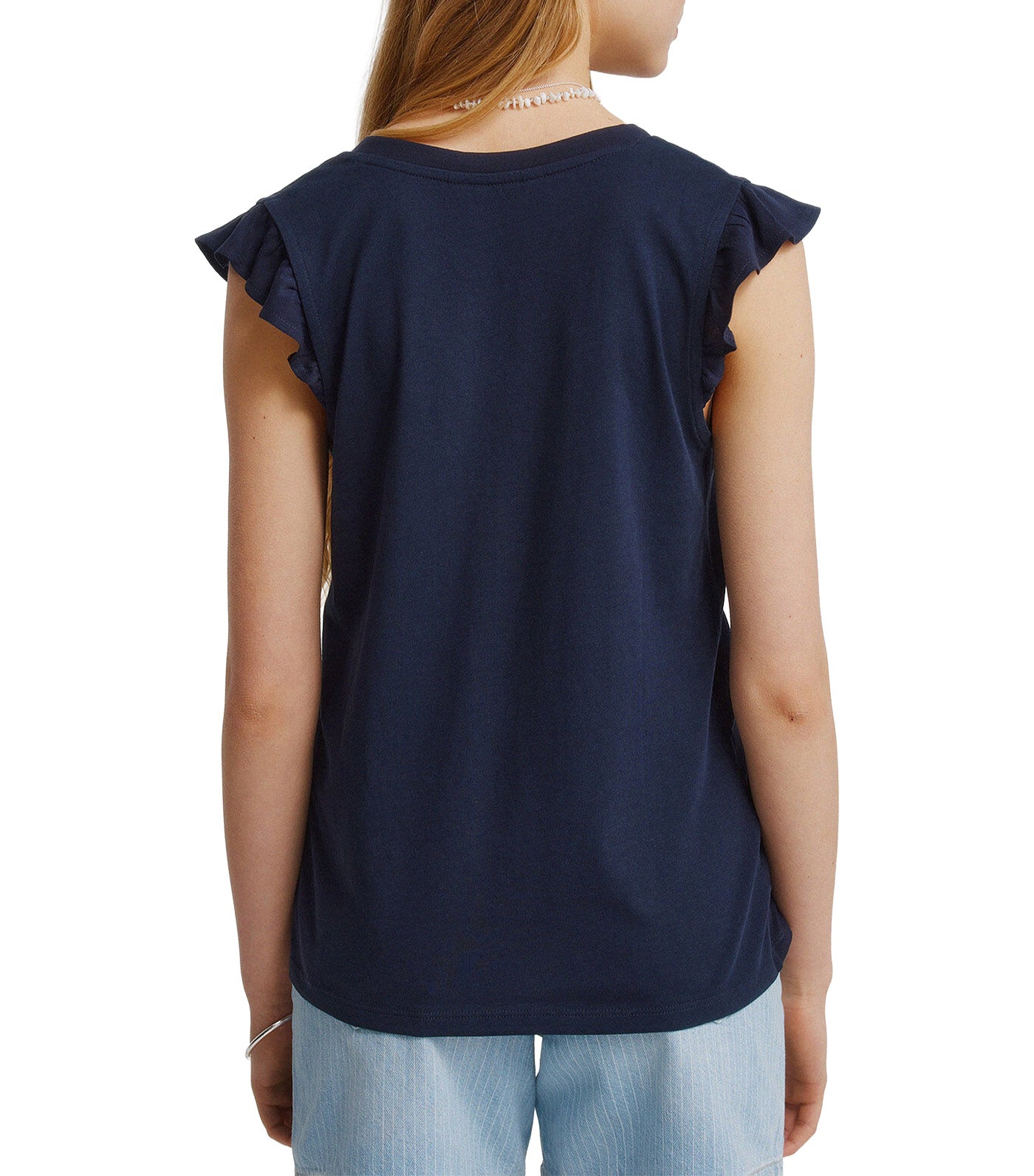 Lace Ruffle T-Shirt Dark Blue