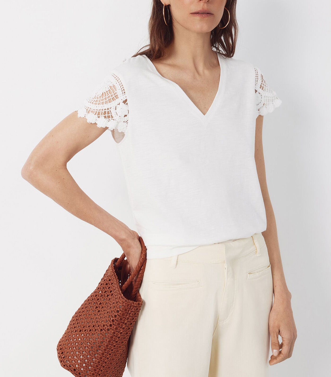 Crochet Sleeve Shirt White