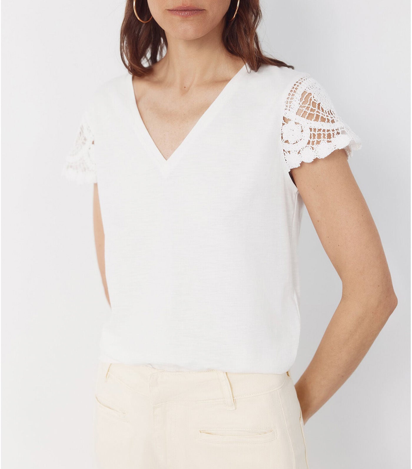 Crochet Sleeve Shirt White