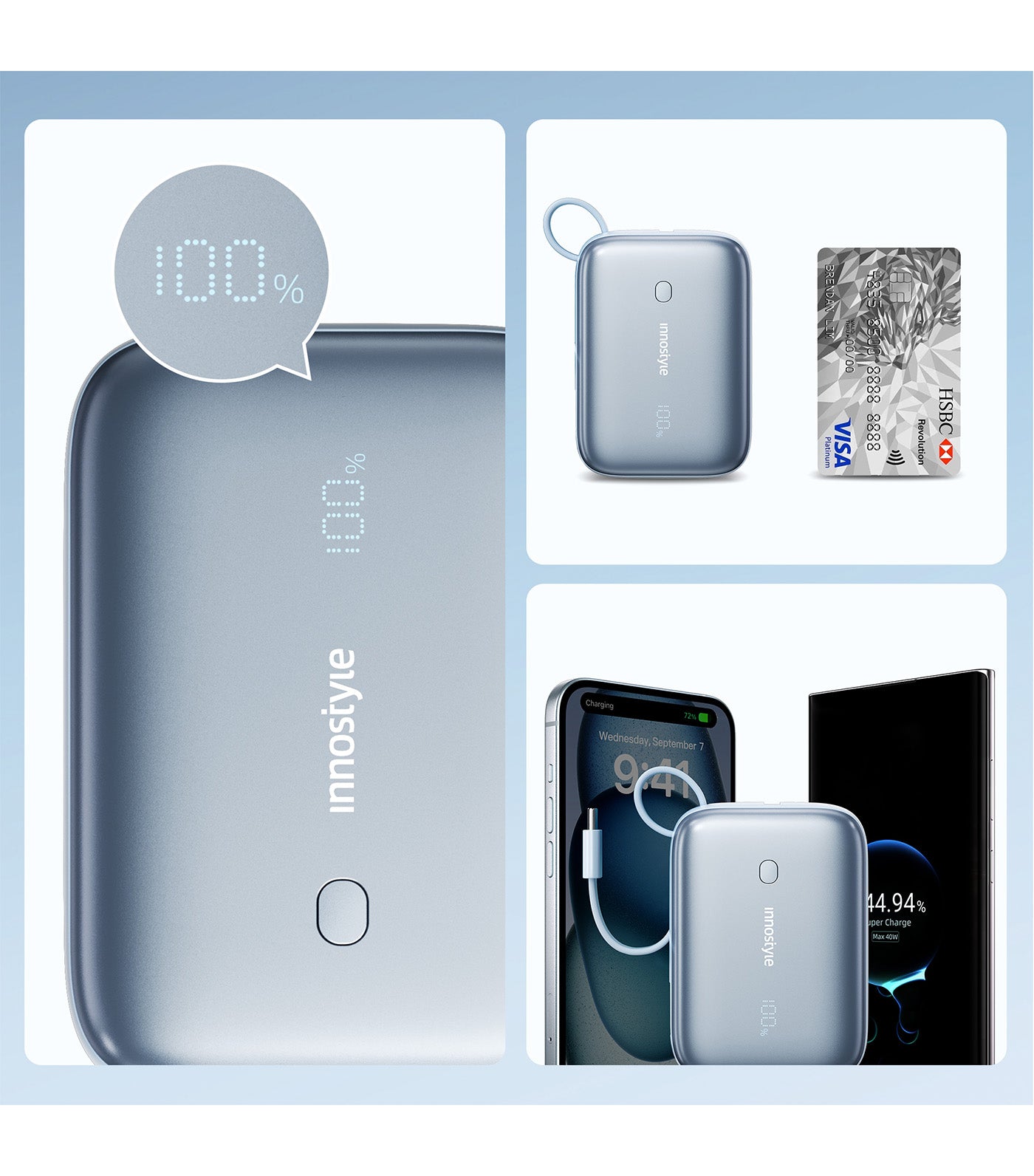 PowerGo Mini Plus 10000mAh Powerbank Light Blue