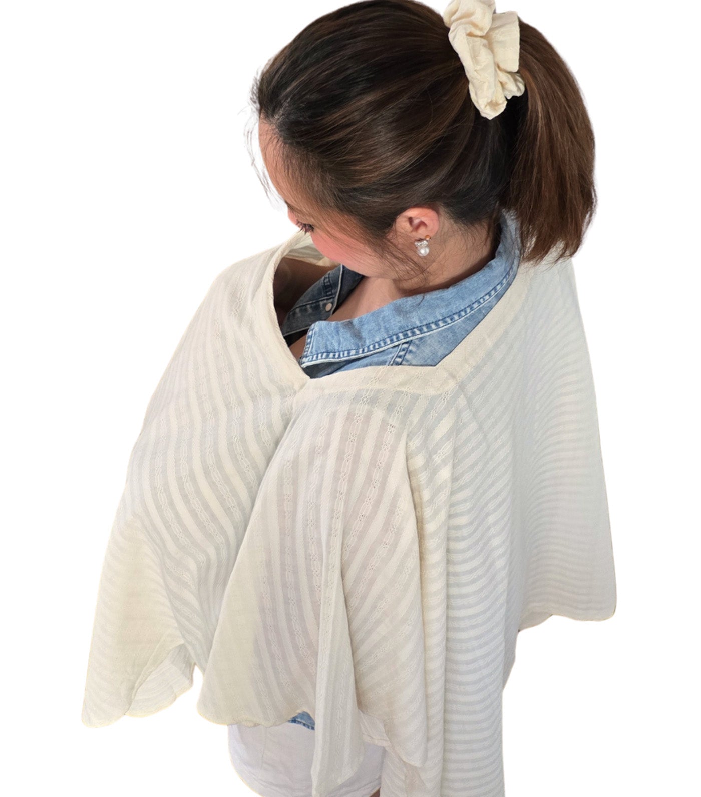 Poncho Nursing Cover with Stiffener Long Sleeves Textured Cotton