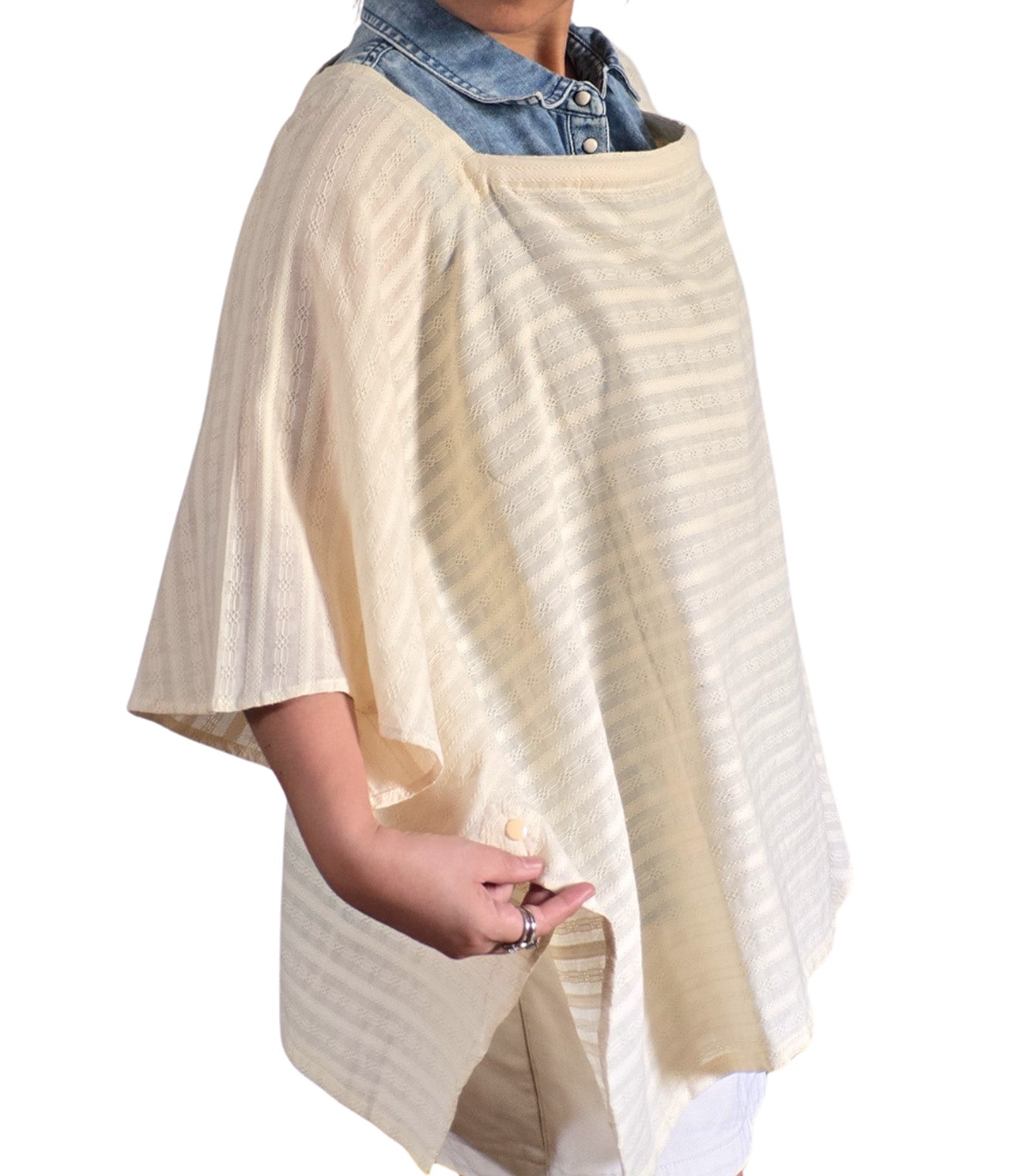 Poncho Nursing Cover with Stiffener Long Sleeves Textured Cotton