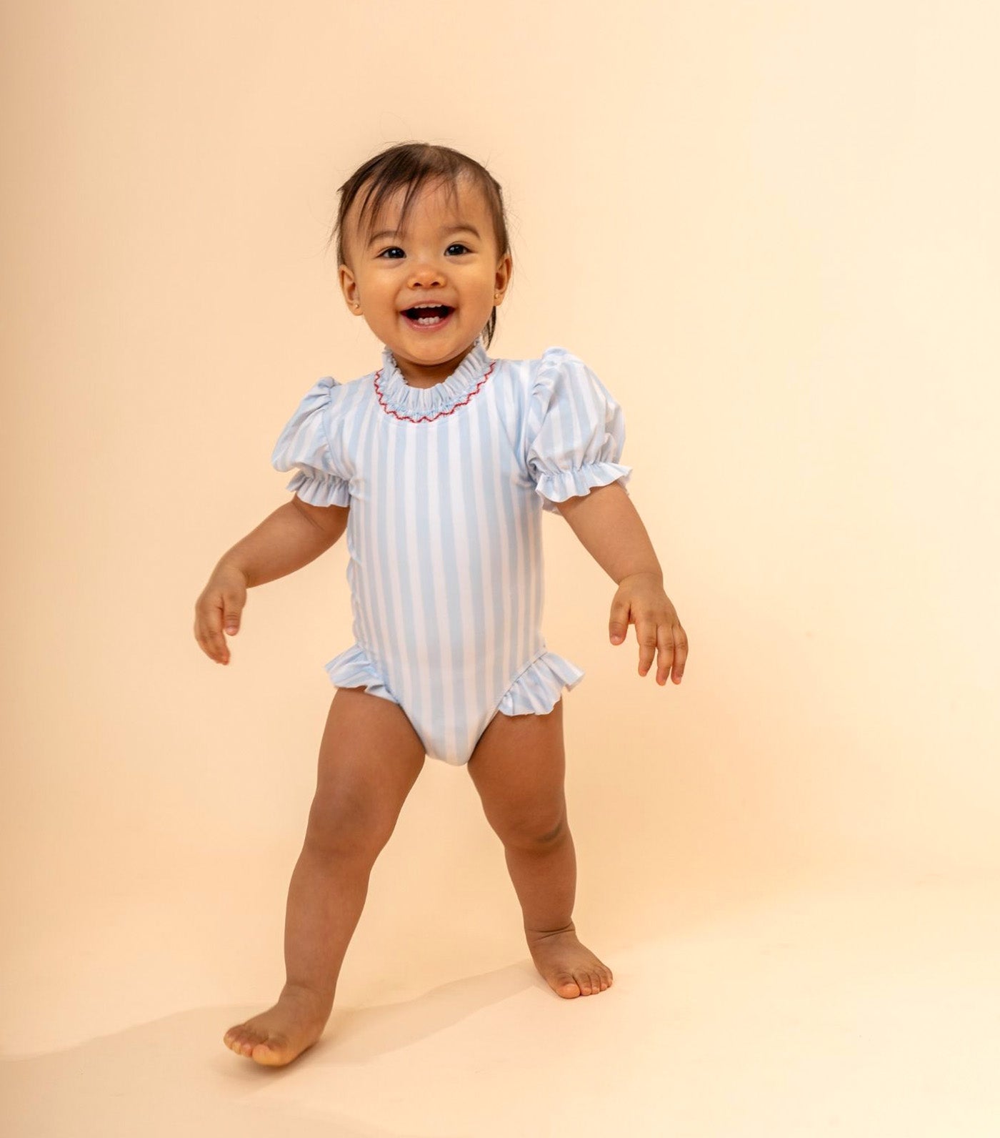 Francesca One Piece Short-Sleeved Swimsuit Blue Stripes