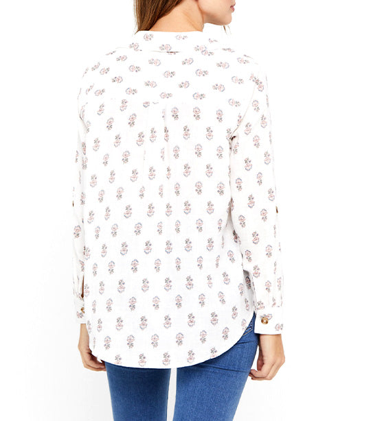 Rustic Cotton Shirt Printed White