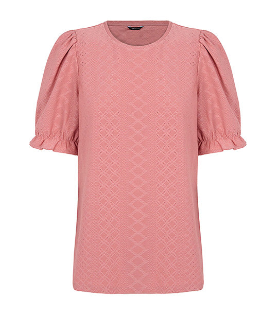 Textured Jersey-knit Openwork Top Pink