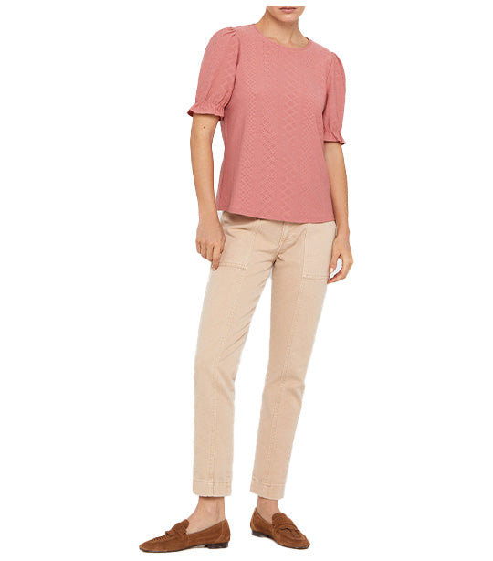 Textured Jersey-knit Openwork Top Pink