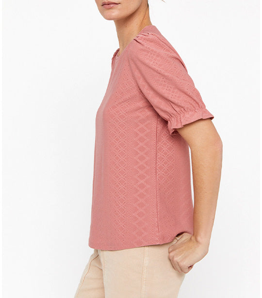 Textured Jersey-knit Openwork Top Pink