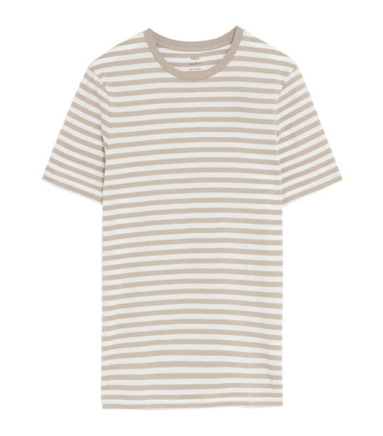 Pure Cotton Striped T-Shirt Dark Stone
