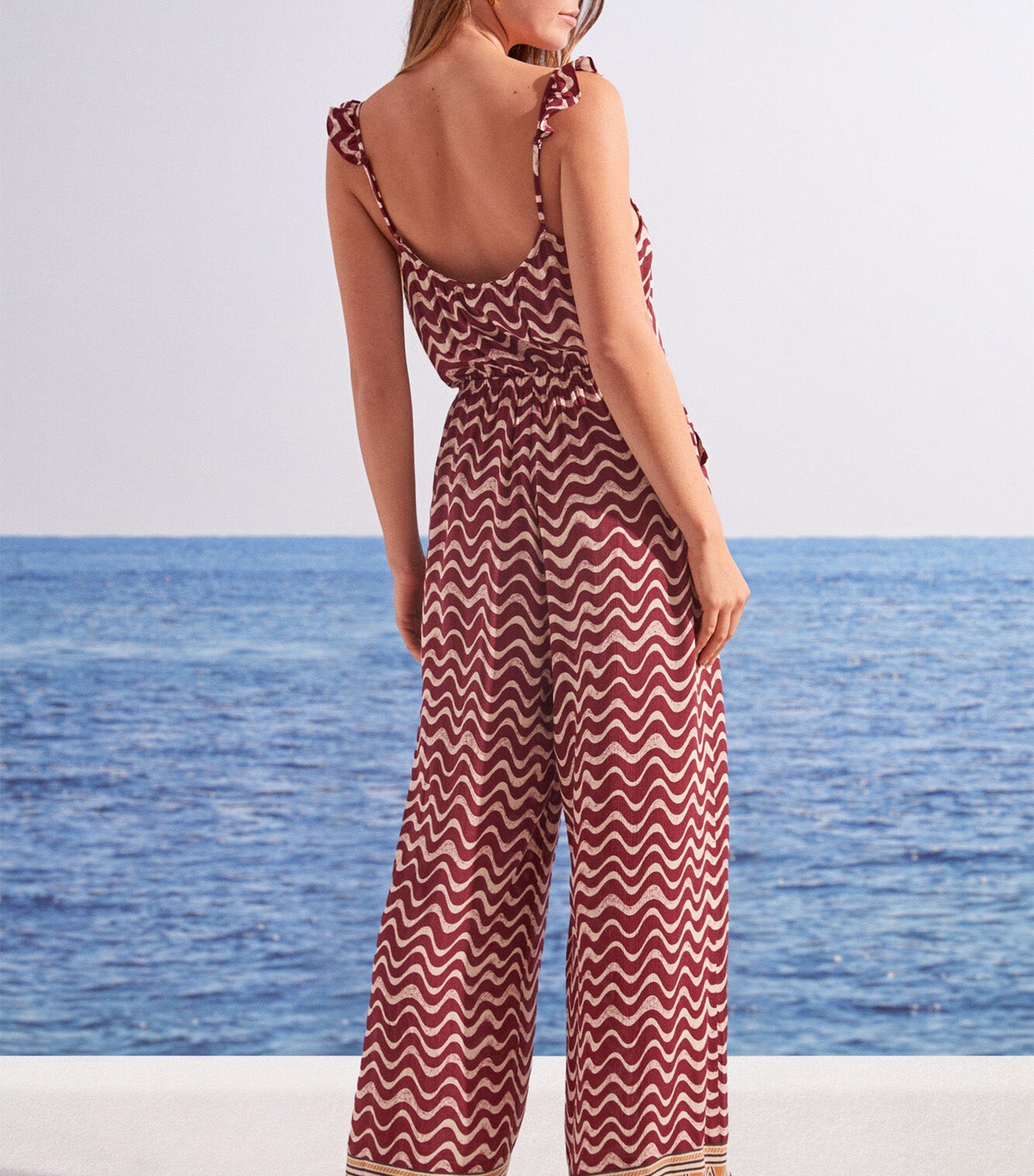 Long Printed Jumpsuit Maroon