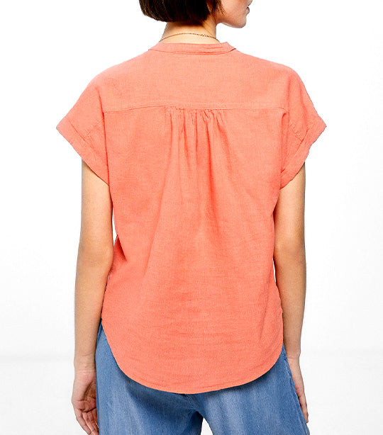 Mandarin Collar Short Sleeve Shirt Orange