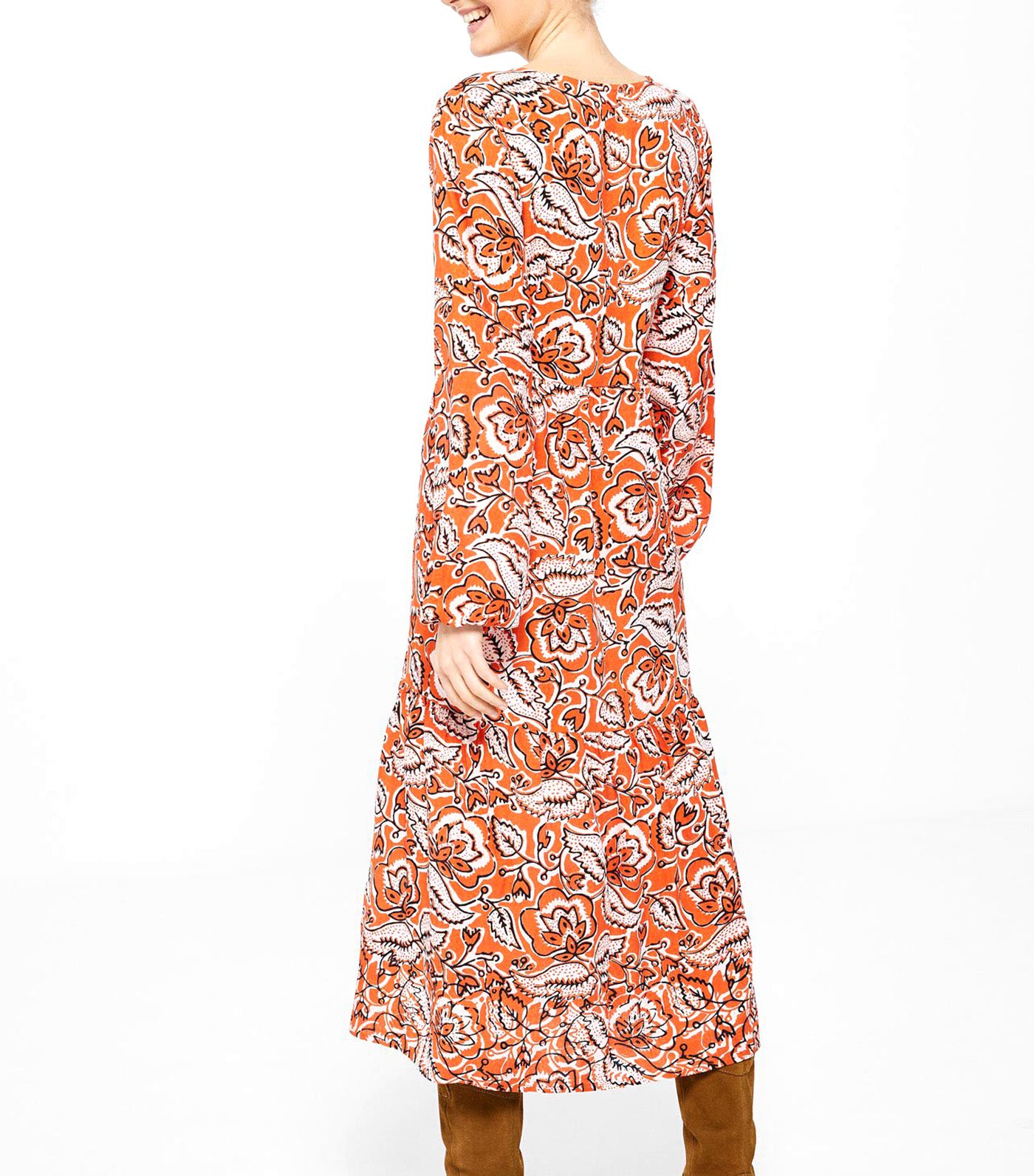 Midi Dress with Embroidered Neckline Orange