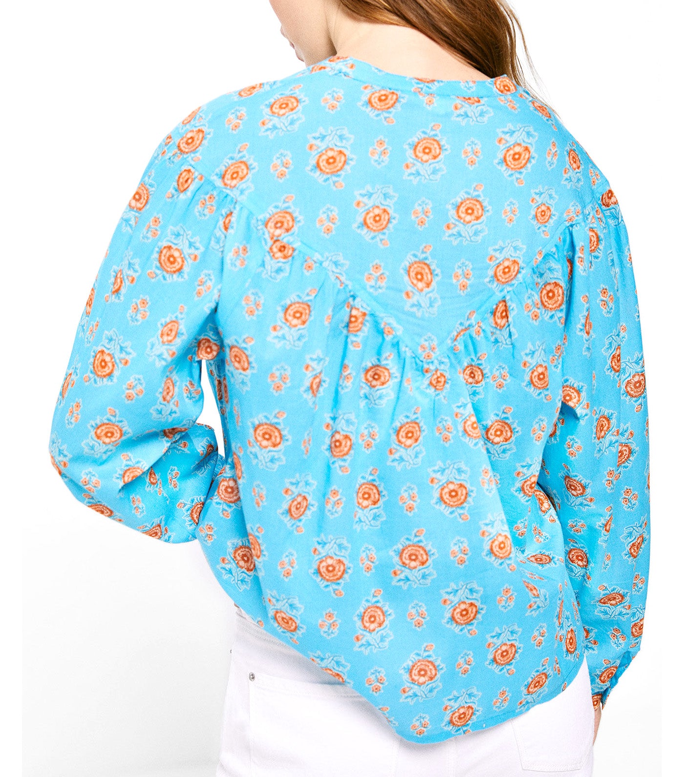 Stitching Printed Blouse Blue