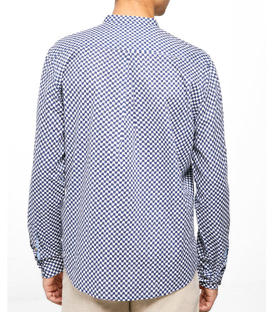Textured Shirt With Mandarin Collar Blue
