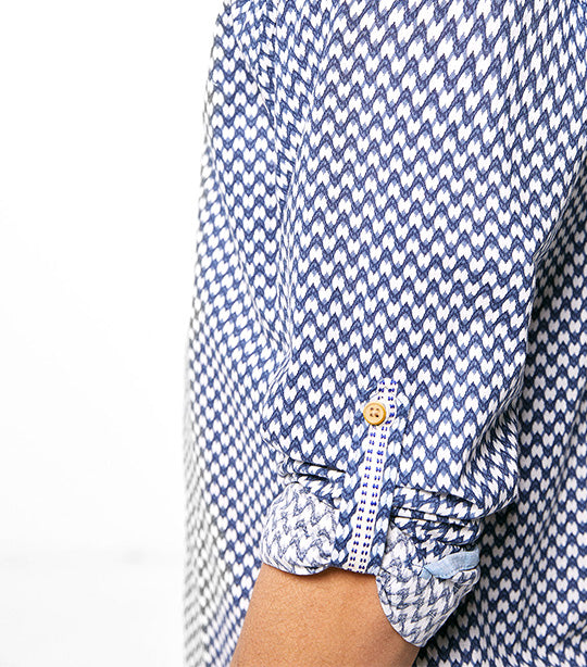 Textured Shirt With Mandarin Collar Blue