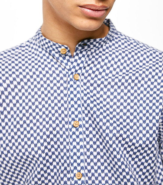 Textured Shirt With Mandarin Collar Blue
