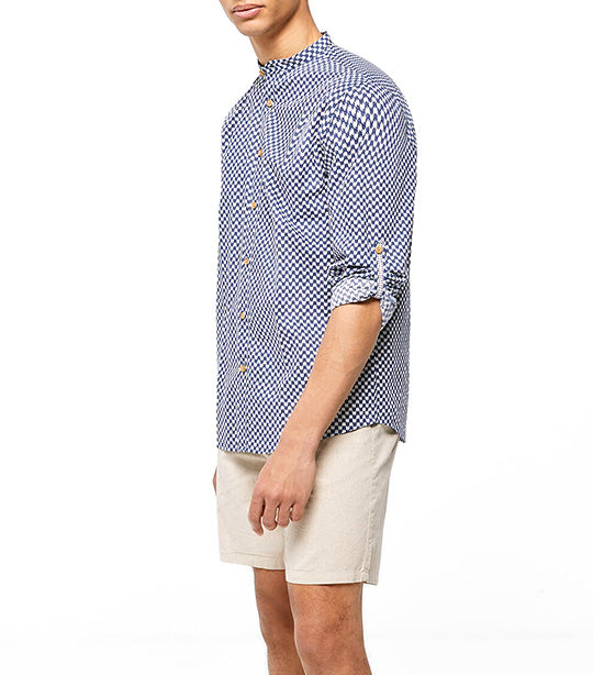 Textured Shirt With Mandarin Collar Blue