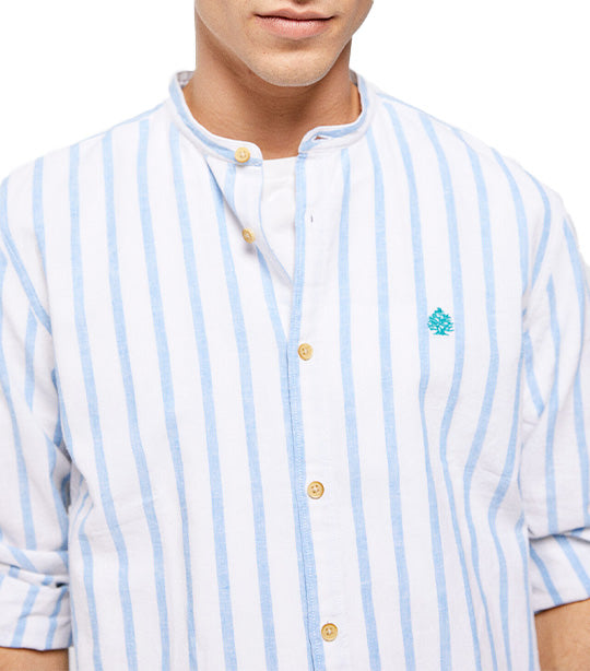 Mao Linen Shirt Stripe Blue
