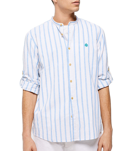 Mao Linen Shirt Stripe Blue
