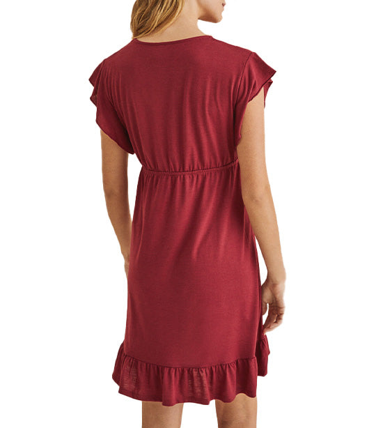 Short Ruffle Dress Maroon