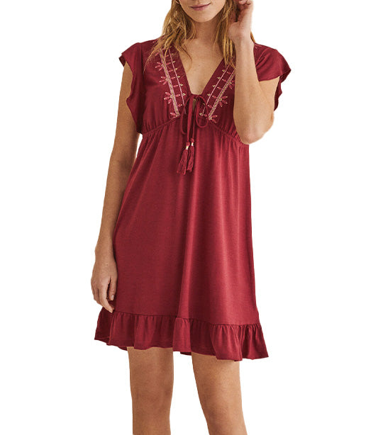 Short Ruffle Dress Maroon