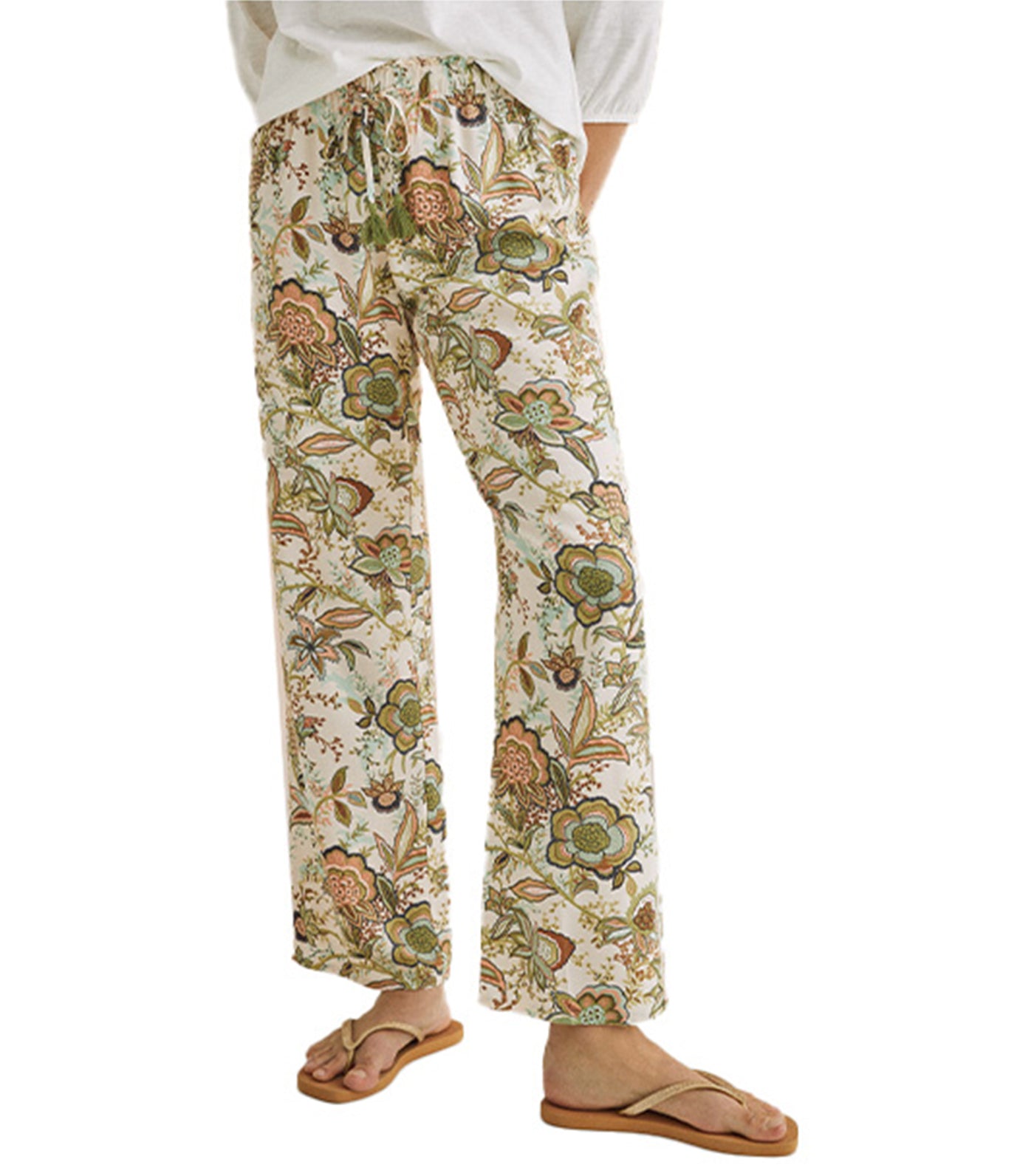 Printed Long Straight Trousers Green
