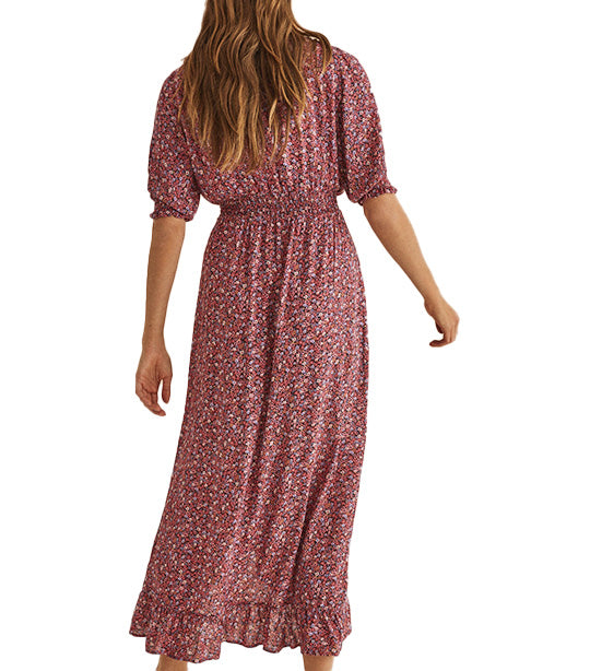 Printed Ruffled Midi Dress Pink