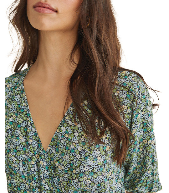 Printed Ruffled Midi Dress Green