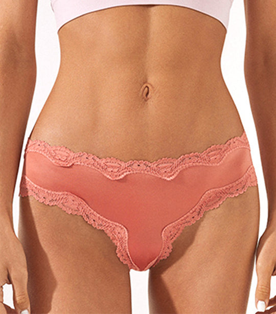 Lace and Microfiber Wide Side Brazilian Panty Orange