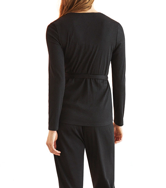 Super Soft Wrap Top Pyjamas Black