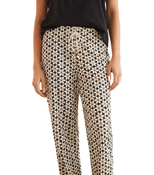 Geometric Print Pyjama Bottoms Black
