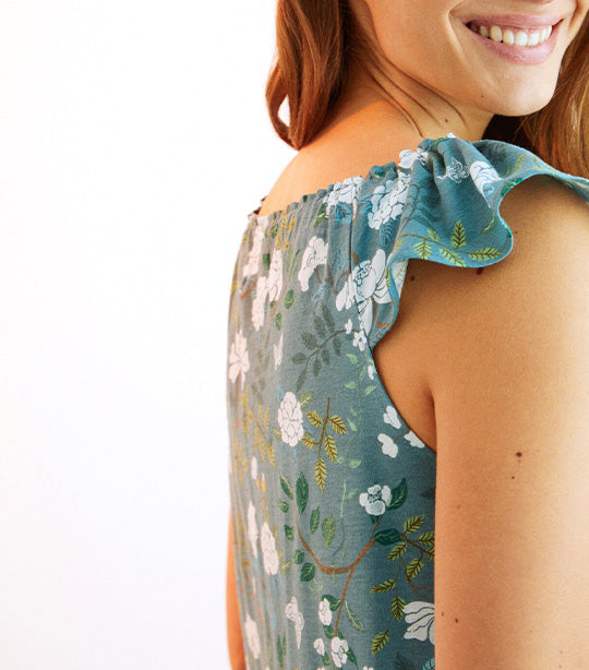 Printed Ruffle Nightgown Turquoise