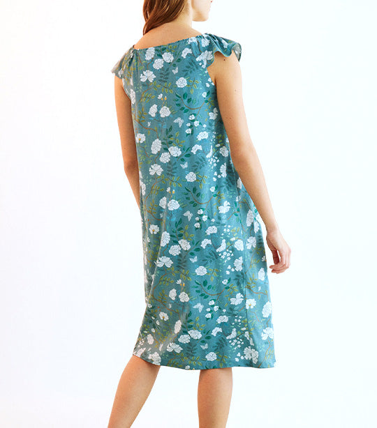 Printed Ruffle Nightgown Turquoise