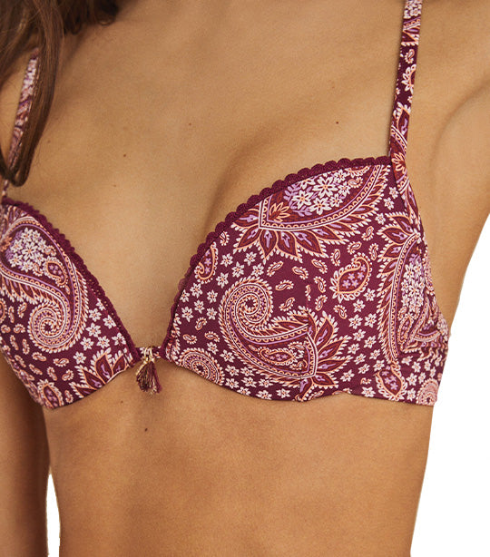Indian Print Bikini Top Maroon