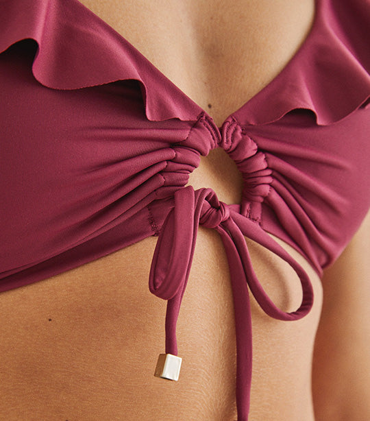 Post-Surgery Bikini Top with Ruffles Wine