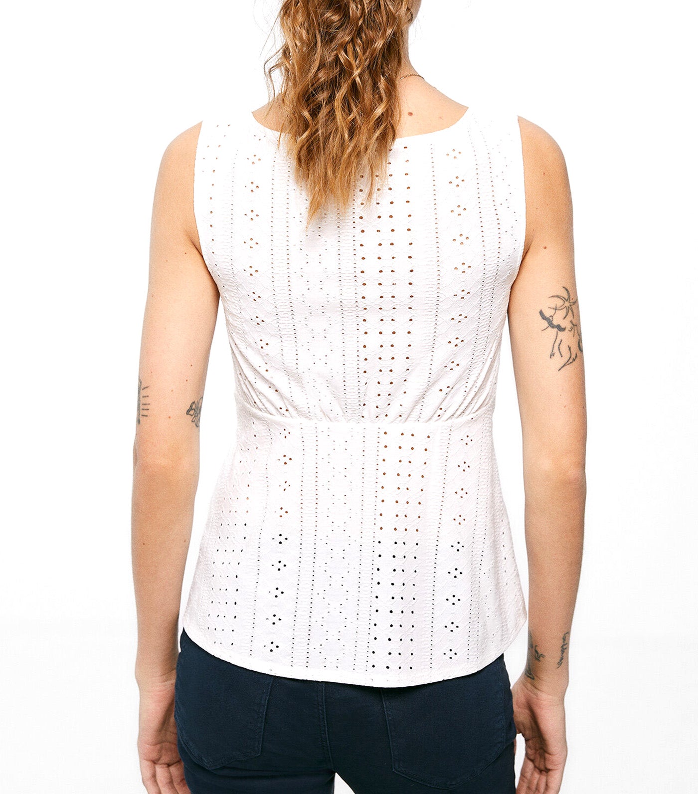Swiss Embroidered Peplum Top White