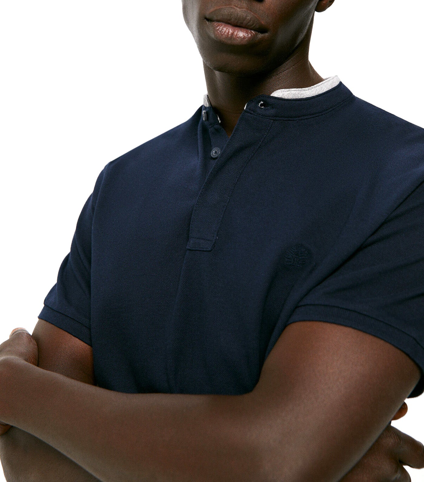 Slim Mandarin Polo Shirt Dark Blue